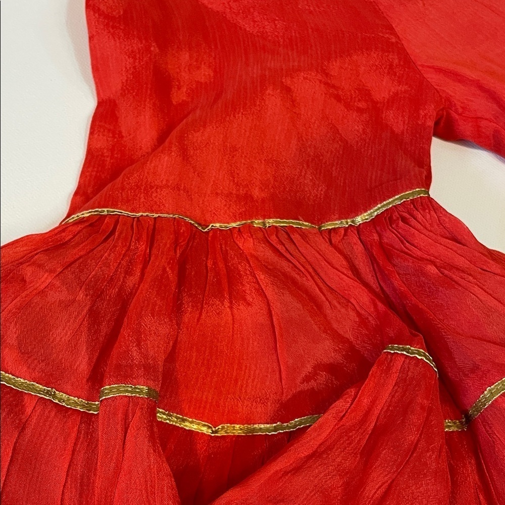 Vintage Red Two-Piece Set Beaded Embroidered Top & Ruffle Pants - Picture 16 of 16